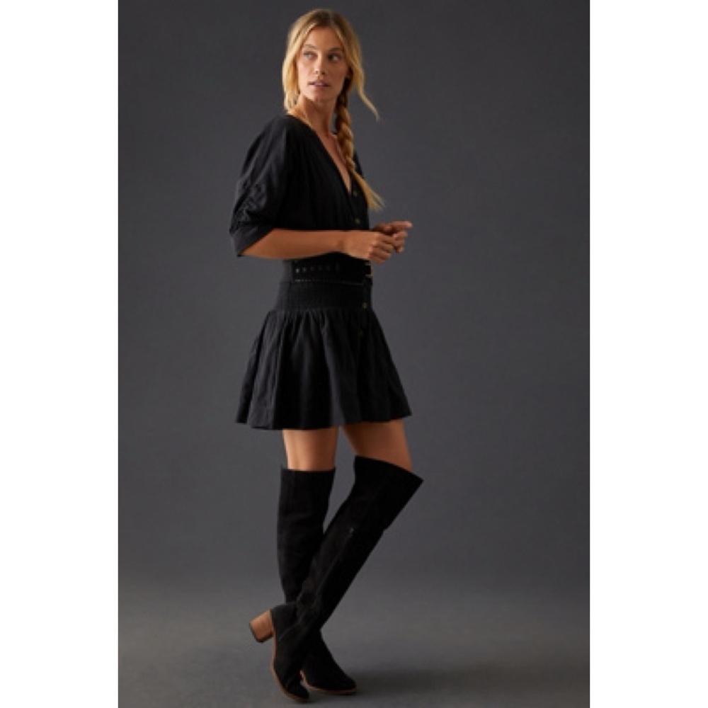 NIB NEW by Anthropologie Over The Knee Black Suede Block Heels Tall Boots Size 6